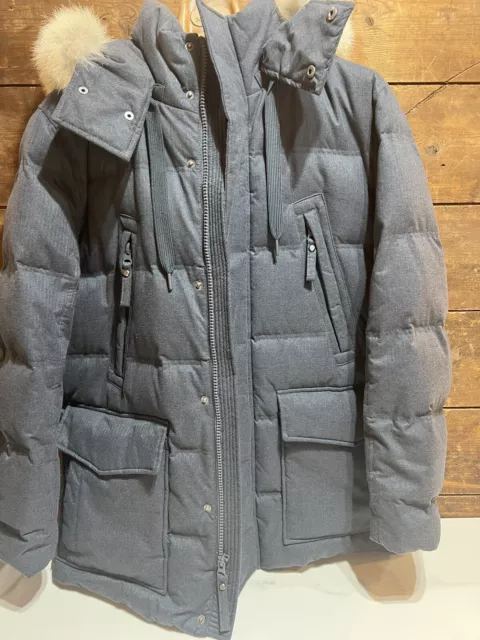 Barneys New York Men’s Hooded w/ Fur Trim Puffer Winter Jacket Coat Size Large 3