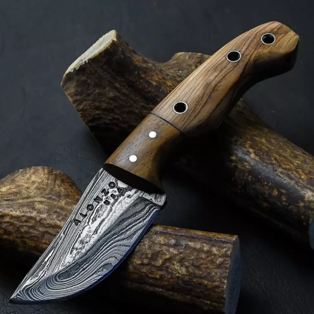 Alonzo Usa Custom Handmade Damascus Steel Hunting Skinning Knife Olive Wood 793