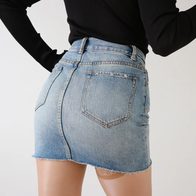 ALLSAINTS DENIM MINI Skirt Micro High Waist Star Stud Detail Raw