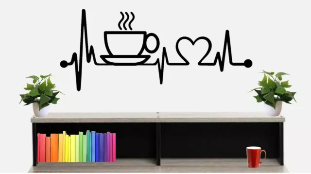 Coffee Cup Heartbeat Lifeline Wall Decal Expresso Bean Grinder Java Latte BG 498