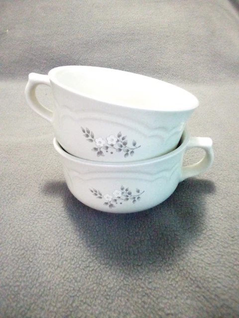 Pfaltzgraff Heirloom Soup Mug Stoneware Light Gray Matte Floral #280 Set of 2