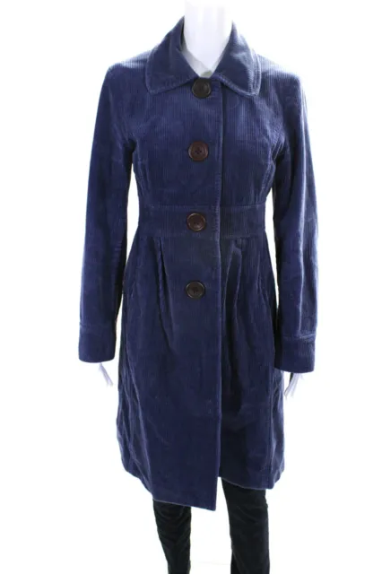 Boden Womens Corduroy Pleated Front Button Down Coat Blue Cotton Size 10