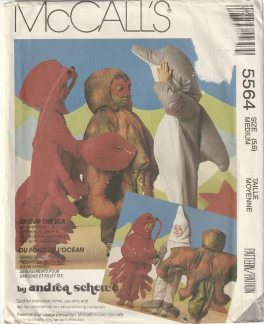 McCall's 5564 Halloween Costume Pattern DOLPHIN, LOBSTER & OCTOPUS Child Med 5,6