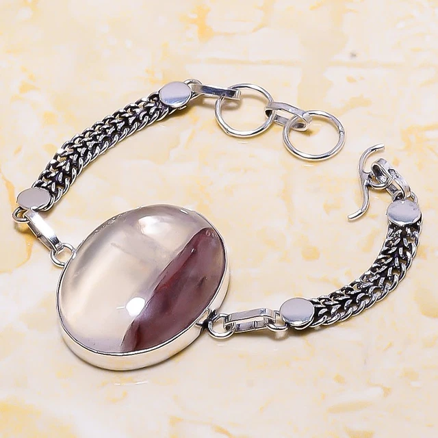 Rose Quartz Gemstone Handmade Gift Jewelry Bracelet 7-8" N929