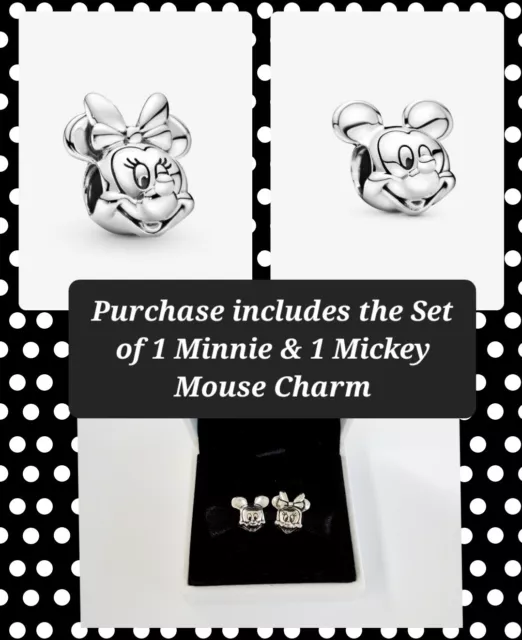 Disney Minnie and Mickey Mouse Set 925 Sterling Silver Bracelet Charms