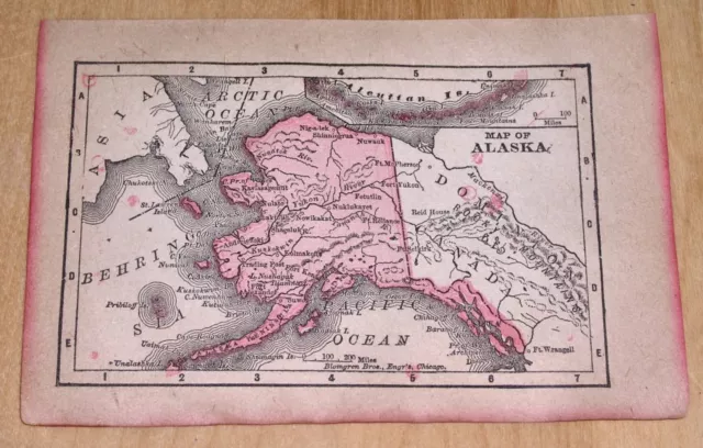 1900 ORIGINAL ANTIQUE MINIATURE 5" x 3 1/2" MAP OF ALASKA SITKA YUKON CANADA