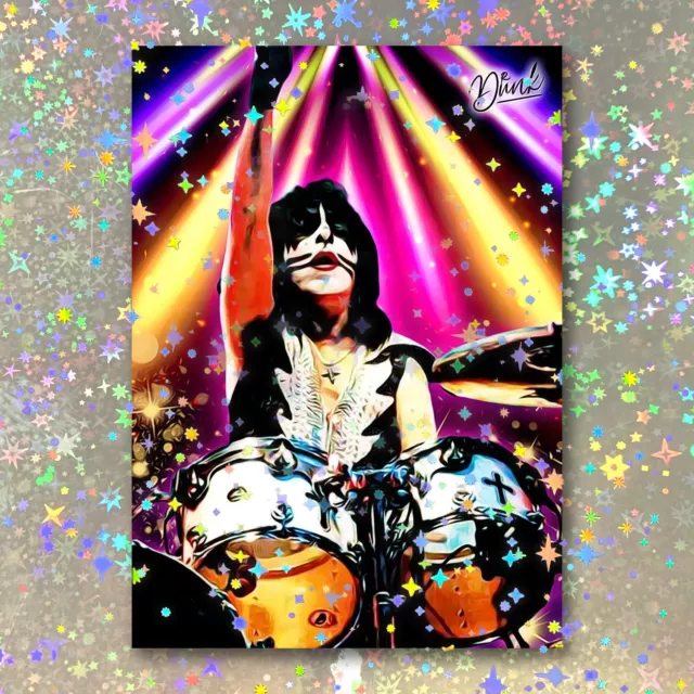 Peter Criss Holographic Kiss Headliner Sketch Card Limited 4/5 Dr. Dunk Signed