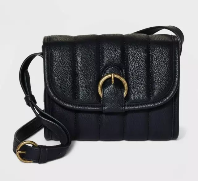 Universal Thread Buckle Flap Crossbody Bag Black