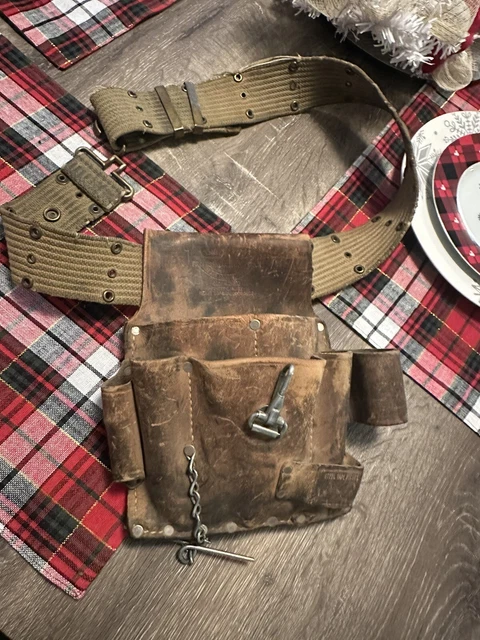 vintage leather tool belt pouch used