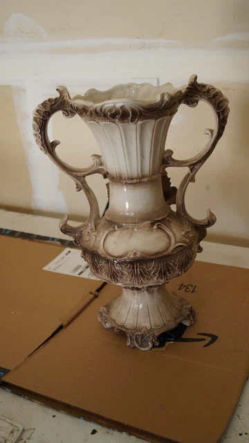 Large Italian Capodimonte Double Handled VTG Porcelain Vases 16 inch see pictur