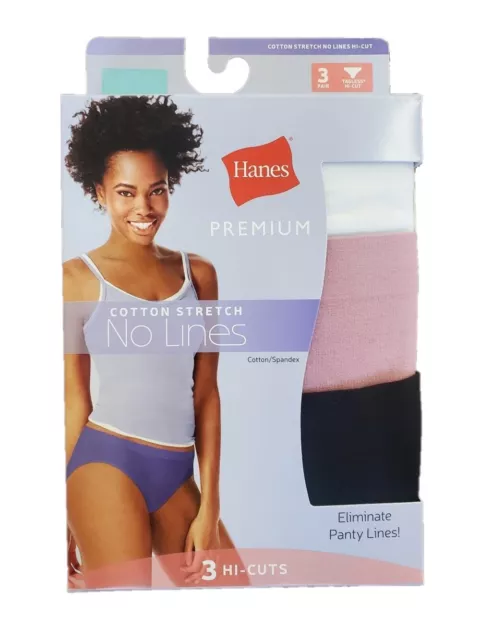 HANES WOMENS PREMIUM Cotton Stretch Hi-Cuts No Lines Underwear