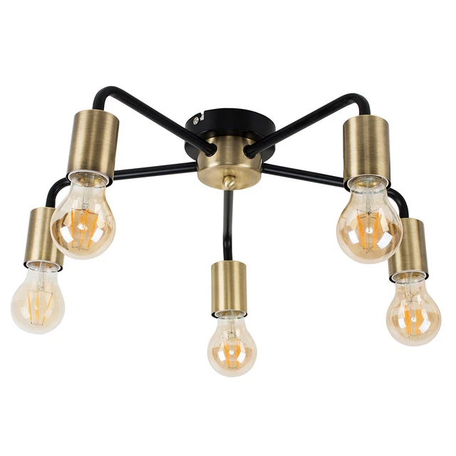 Industrial Black & Gold 5 Way Ceiling Light Fitting Semi Flush Lamp Lounge Home
