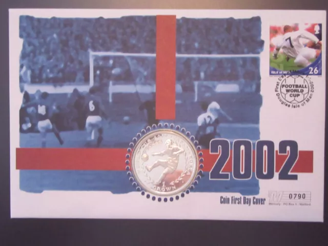 Isle of Man 2002 World Cup Silver Crown Coin Cover PNC First Day - David Beckham