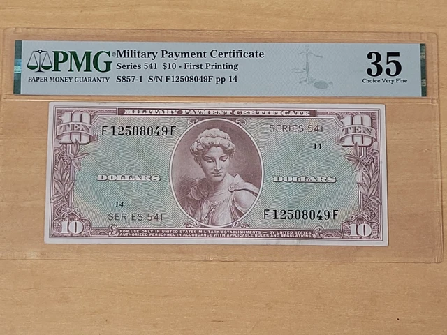 USA Ten Dollar $10 Military Payment Certificate MPC Series 541 Note Bill PMG 35