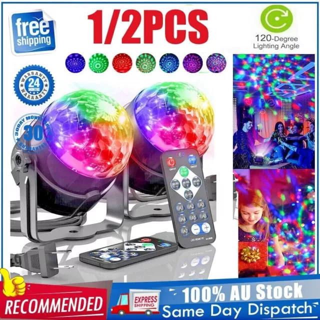 2X USB Disco Lights Party DJ LED RGB Stage Lamp Strobe Crystal Magic Ball Remote