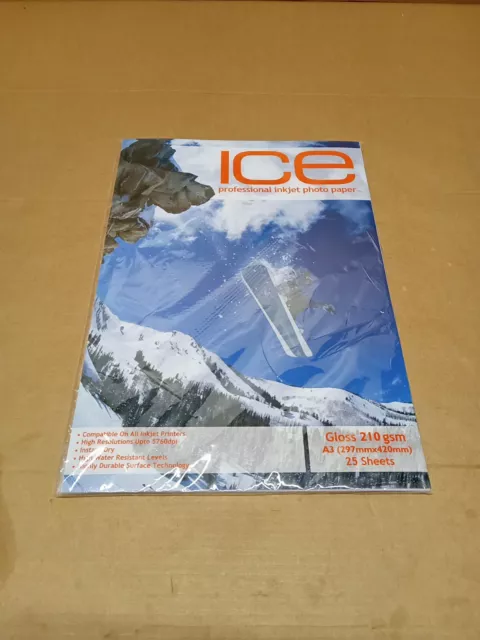 Eisglänzend beschichtet A3 professionelles Tintenstrahl-Fotopapier 210 g/m - 25 Blatt.