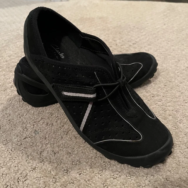 CLARKS PRIVO BLACK suede slip on size 6.5 ladies comfortable shoes