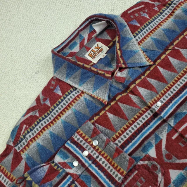 Ely Cattleman Pearl Snap Shirt Mens XL Flannel Aztec Western Cowboy Rockabilly