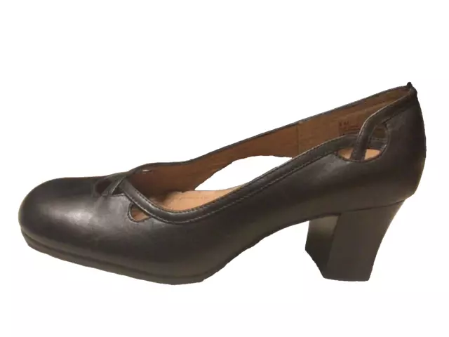 Strictly Comfort Black Leather Block Heel Pumps Shoes Women's Size 9M