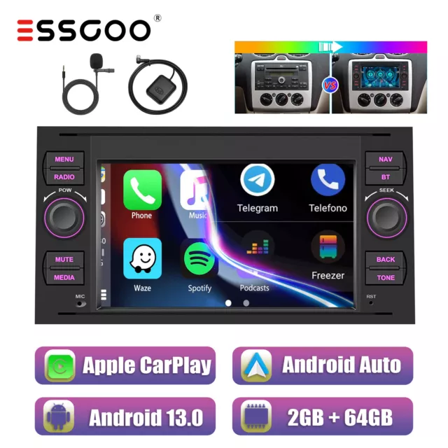 Autoradio Carplay Android 13 2+64G Für Ford Transit MK7 Kuga S-Max 7" GPS Nav FM