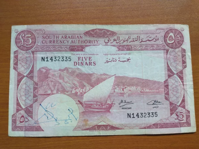 South Arabia £5 Dinars South Yemen 1965 5 Pounds Rare Old Banknotes Middle East!