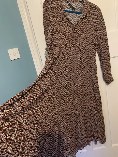 ZARA MAXI DRESS Long L 14, 16, Black Red Brown Floral Aysymetric Hem 25.00  - PicClick UK