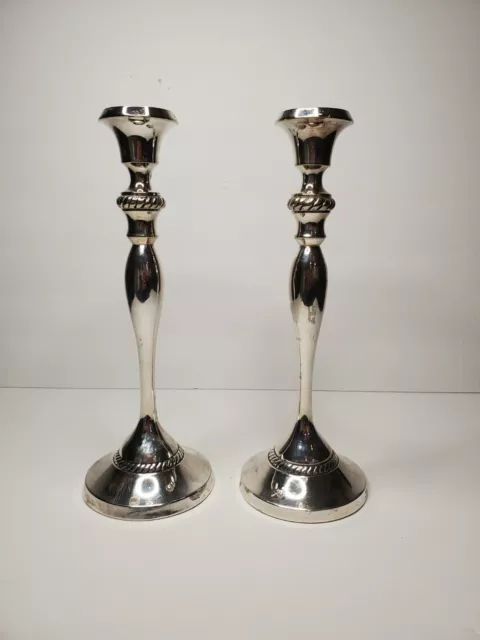 Pair of Pottery Barn Pewter Pillar 10" Candle Stick Holders ~