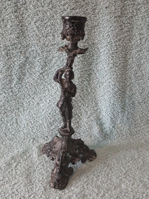 ANCIEN BOUGEOIR REGULE Et Bronze Nap Iii-1900 / Enfant A L'oiseau Putti Cherubin EUR 45,00 - FR