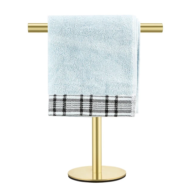 Golden T-Shape Towel Bar Rack Stand Bath Hand Towel Holder Standing S...