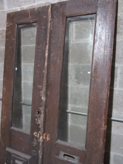 ~ Antique Oak Double Entrance French Doors Beveled Glass ~ 44 X 87 ~ Salvage 5