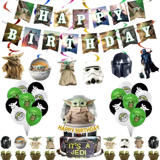 Yoda Star Wars Niños Cumpleaños Fiesta Decoración Globos Remolino Bandera Pastel Topper