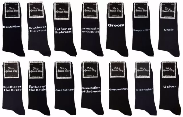 1 Pack Mens Black Cotton Rich Novelty Wedding Crew Socks, 14 Styles, 7-12 US
