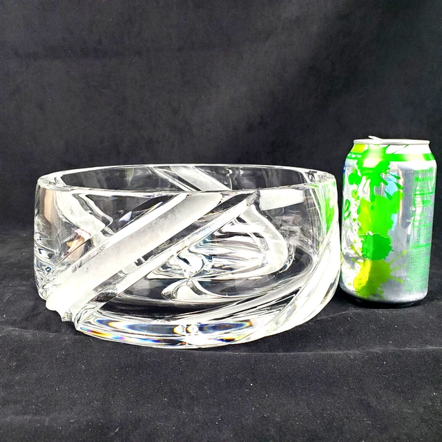 Galway Signed Lead Crystal 8 1/2" x 3 3/4" BOWL Gray Cut Swirl Design 7.5 lbs