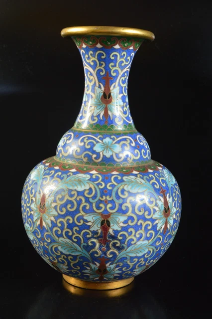 M2476: Japanese Metal Cloisonne-ware Flower inlay sculpture FLOWER VASE Ikebana