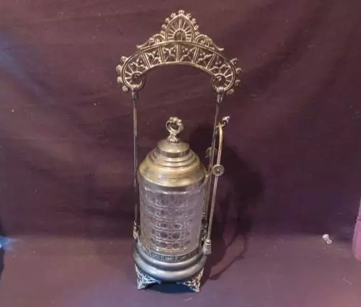 Quadruple Plate Vintage Silverplated Stand, Tongs, Pickle Castor/Jar as is & Lid