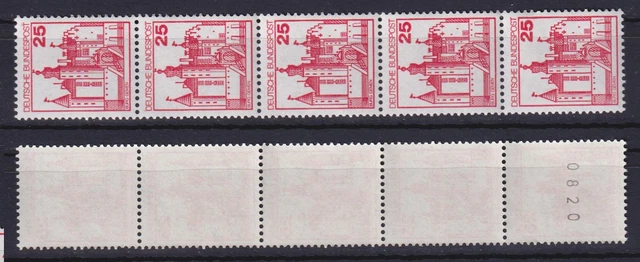 Bund 996 RM 5er Streifen mit gerader Nummer Burgen+Schlösser 25 Pf postfrsich