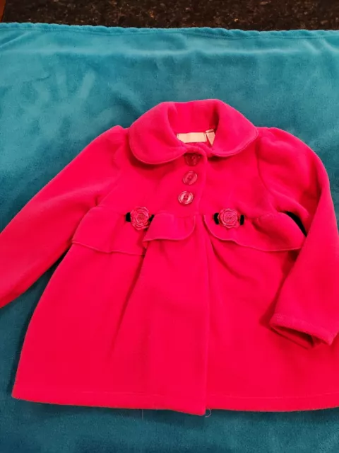 Toddler girl 3t Kids Headquarters Velour Coat. Button down. Ruffle/rosettes/Pink