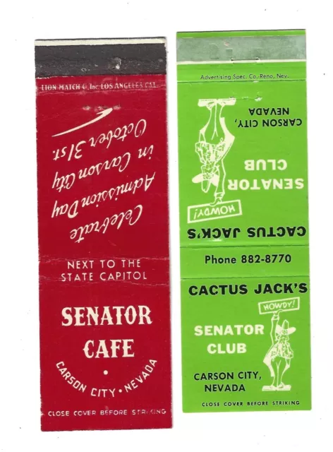 2 Carson City, Nevada  Matchcovers   Senator Club and Senator Cafe