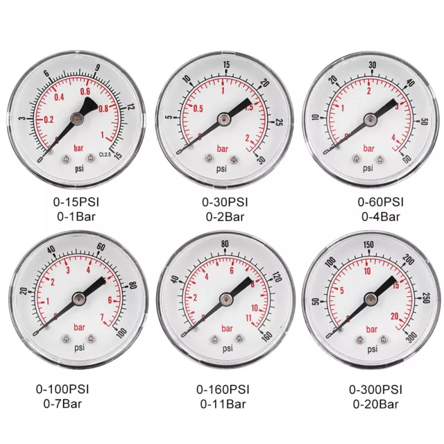 Pressure Gauge 50mm Dial 1/4 BSPT Back Connection For Air Water Oil Gas HB0