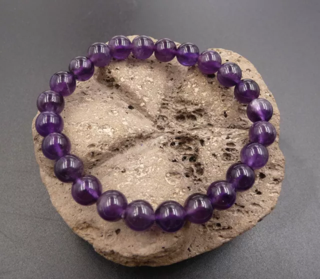 Amethyst Natural 8 mm Gemstone Bracelet Elasticated Healing Stone Chakra