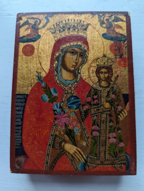 Mother of God Everlasting Rose Greek Russian Orthodox Icon Handmade Byzantine