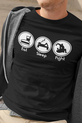 T-shirt Eat Sleep FIGHT MMA da uomo biologica regalo di Natale UFC arti marziali miste