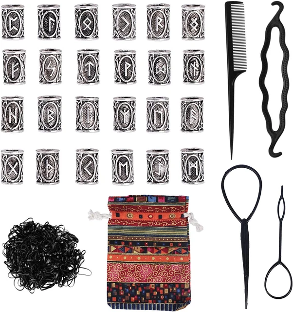 FOGAWA 24pcs Viking Beard Beads for Men Braiding Beads Vikings Runes Beads Norse