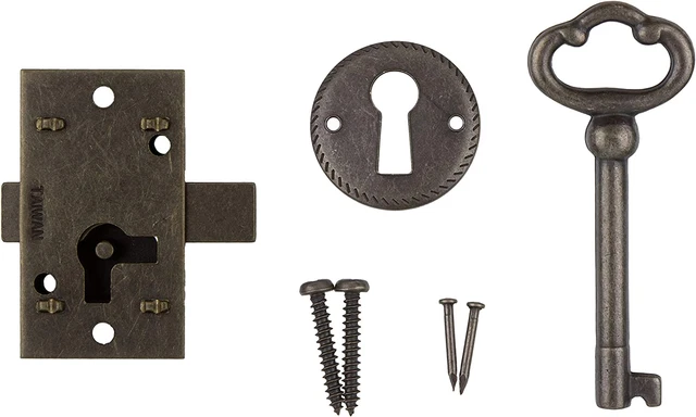 Small Antique Brass Flush Mount Lock for Cabinet Doors or Dresser Drawers W/ Key