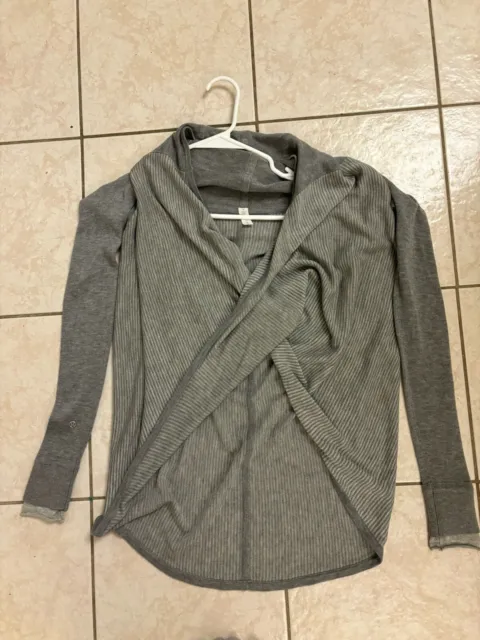 LULULEMON Iconic Wrap Sweater Heathered Medium Light Grey/Grey Stripe Sz 4 Hood