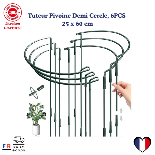 4 PCS Supports De Plantes Demi-Rond Réglables 60cm Métal + 20 Clips Jardin - Tuteurs Tomates Rosiers Fleurs