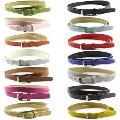 Simple Ladies Women Fashion Skinny Thin Faux Leather Adjustable Waist Belt UK