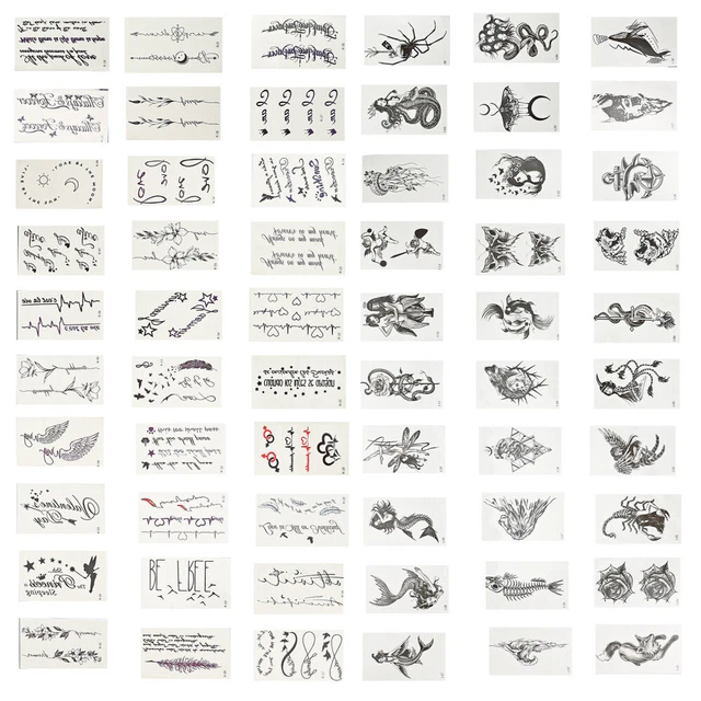 60 Sheets Tatouage Stickers Impression Par Transfert D'eau Manquer Faux Durable