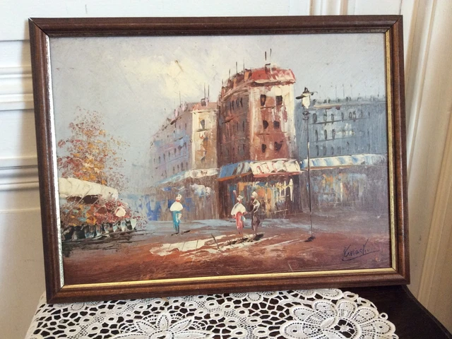 Tableau Original à L'huile Par Martin (2022) - Tour Eiffel Et Rue Parisienne, Encadré, 69x50 Cm