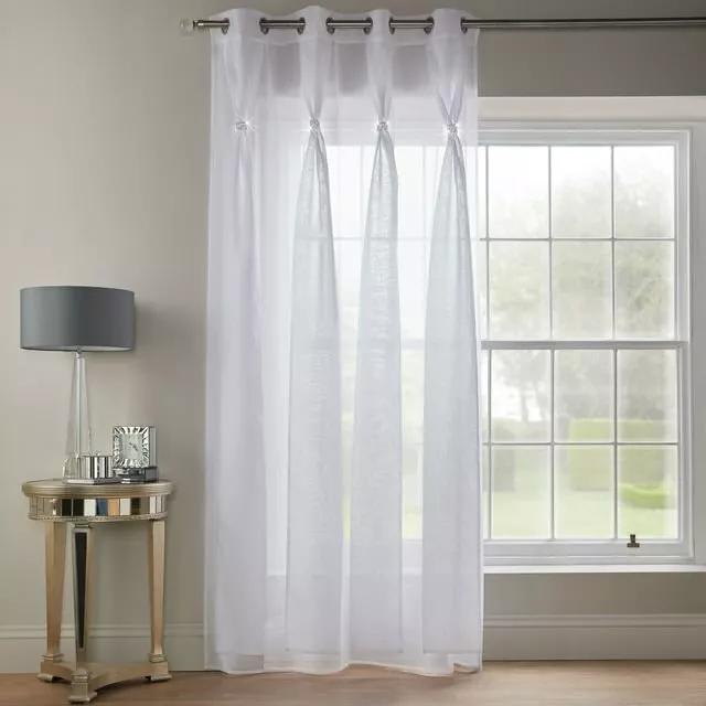 White Diana Dolly Diamante Voile Curtain Panels Eyelet Ring Top Single Panel